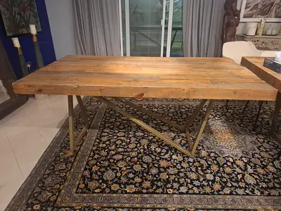 Modern Rustic Wooden Dining Table with Metal Legs