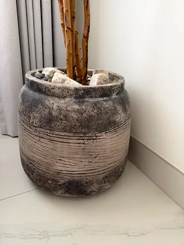 Large textured indoor plant pot / planter (grey rustic finish)