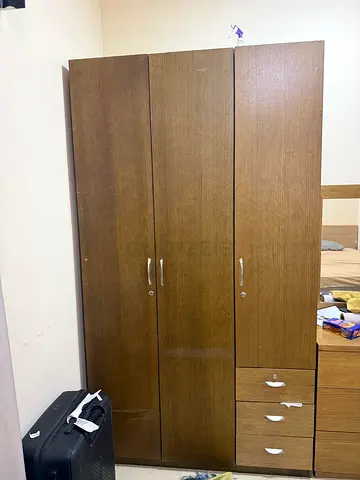3-Door Wooden Wardrobe with Drawers - Good Condition