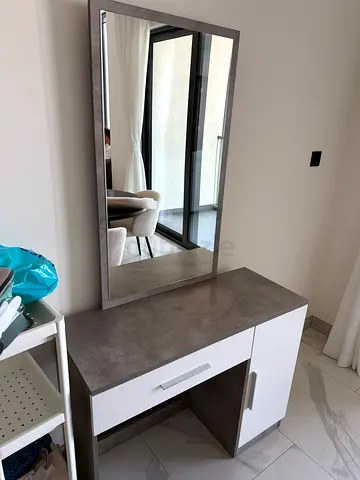 Modern dressing table with large mirror - grey  white