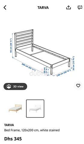 IKEA TARVA Bed Frame 120x200 cm - Solid Pine, White Stained