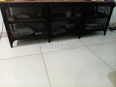 Low Industrial Metal TV Console / Sideboard with Wooden Top