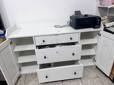 White Wooden Sideboard / Storage Cabinet with Drawers and Shelves