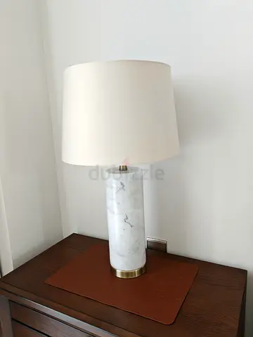 A Pair of 2 Elegant Marble Table Lamps with Cream Shades