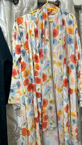 floral printed summer abaya with same sheila - size 60- white base with multicolor roses