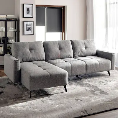 Grey L-shaped Fabric Sofa with Chaise - Modern, Comfortable