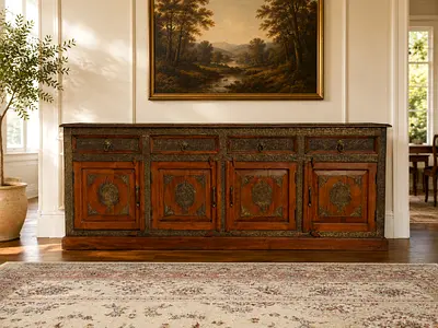 Marina Solid wood Vintage Brass Sideboard cabinet with 4DRAWERS  Doors