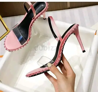 Light Pink Stiletto Heels with Clear Strap — Size Not Specified,