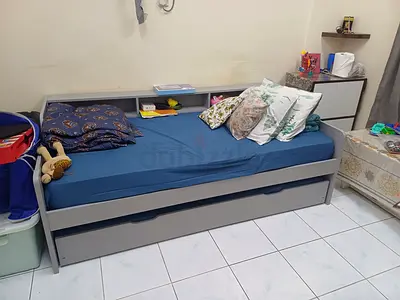 Danube Wooden Single trundle bed with shelf - good condition Alongwith medicated spring mattress