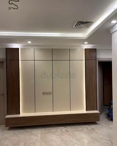 Modern TV Entertainment Center with LED Lighting and Floating Cabinet