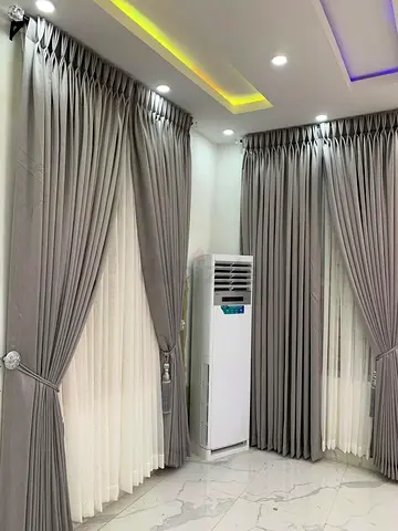 Set of Grey Pleated Curtains with Sheer Liners - Like New