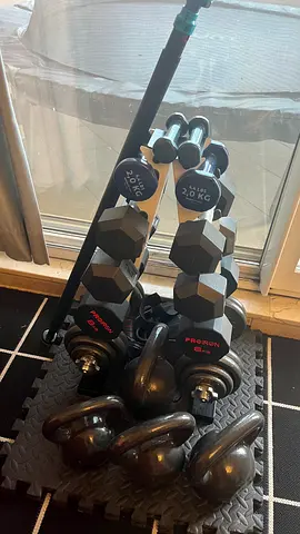 Dumbbell and Kettlebell Set with Rack — Used, Good Condition