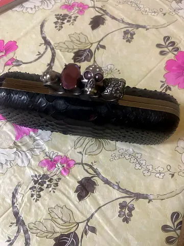 Alexander Mqueen Black Embellished Clutch Bag with Beaded Clasp - Good Condition