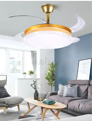 2 ceiling fan with light - Modern Gold Ceiling Fan with LED Light and Retractable Blades