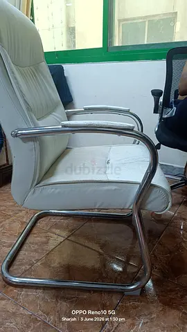 White faux leather visitor / lounge chair with chrome frame