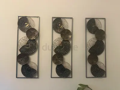 Set of 3 Metal Wall Art Panels - Circular Geometric Design