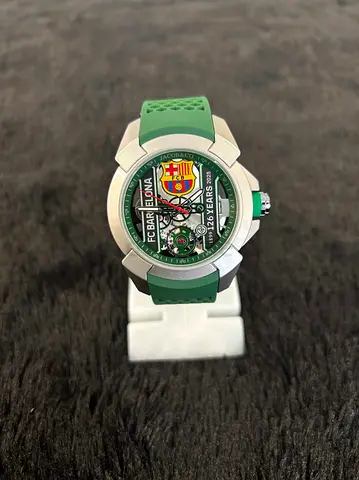 FC Barcelona themed mens wristwatch with green strap