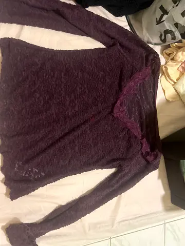 Vintage look Dark purple long-sleeve lace-trim top, size small/medium