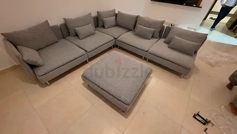 Six seater ikea Soderhim corner sofa with footstool