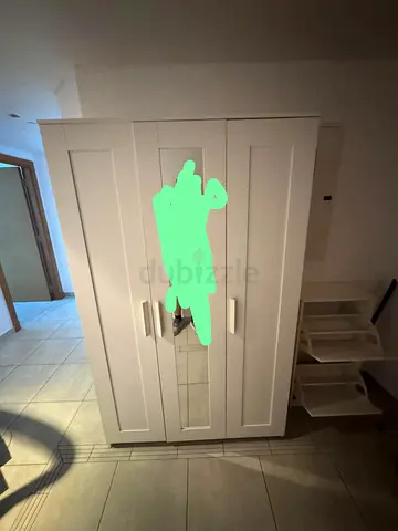 White 3-Door Wardrobe with Center Mirror