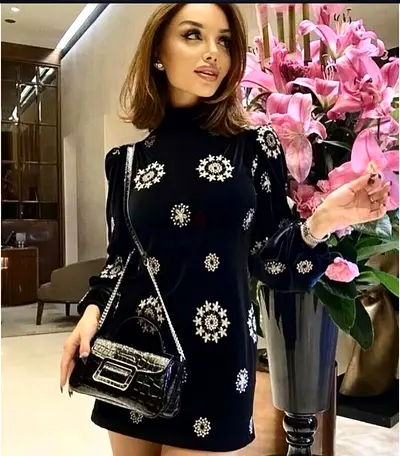 Black Velvet Dress with Floral Embroidery ZARA