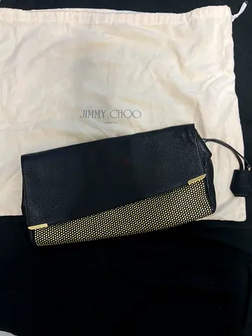 Jimmy Choo black leather clutch with gold stud detail