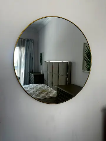 Round Wall Mirror with Thin Gold Frame - 80cm