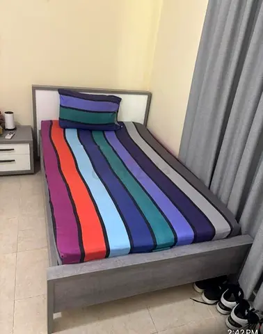 120cm x 200cm Single bed frame with mattress and bedside table