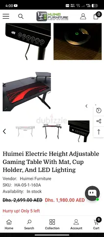 Huimei Electric Height Adjustable Gaming Table with LED Lighting and Cup Holder