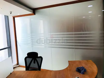 Glass Office Partition with Wooden Frame — Good Condition