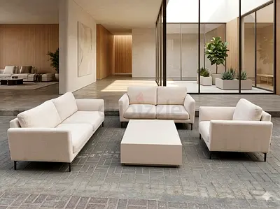 Light Beige 3-Piece Sofa Set with Armchair and Coffee Table - Modern Minimalist