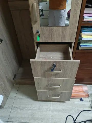 Wooden bedside cupboard with mirror and 3 lockable drawers