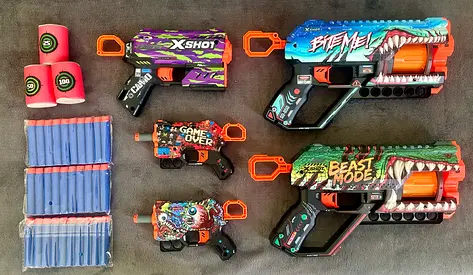X-Shot Nerf-style Blasters Set of 5 with Extra 30 Darts and 3 Targets