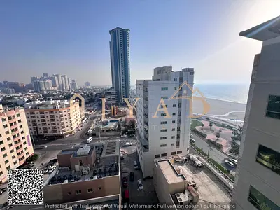 للايجار السنوي بعجمان اول ساكن شقة غرفتين وصالة بمساحة واسعة برج جديد في منطقة الكورنيش باطلالة مباشرة على البحر مع باركن مجاني وتسهيلات بالدفع
