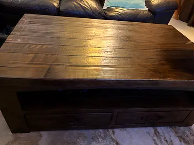 Solid Dark Wood Coffee Table with Storage/ 4 Drawers