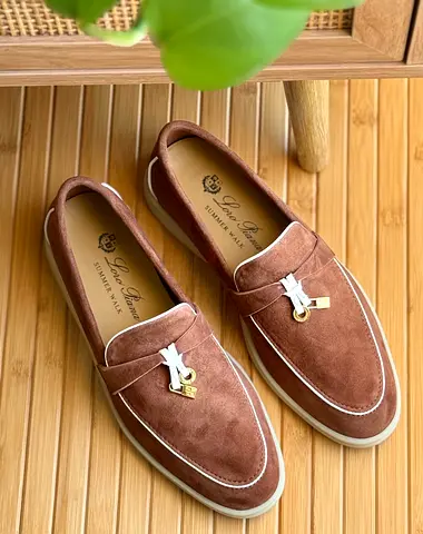 Loro piana Brown Suede Loafers with Gold Accent