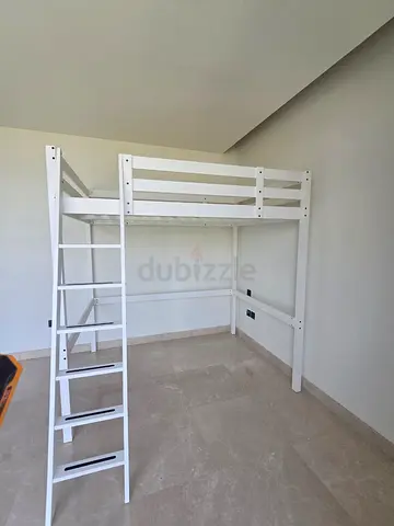 White Loft Bed with Built-in Ladder - Sturdy Single Bed Frame