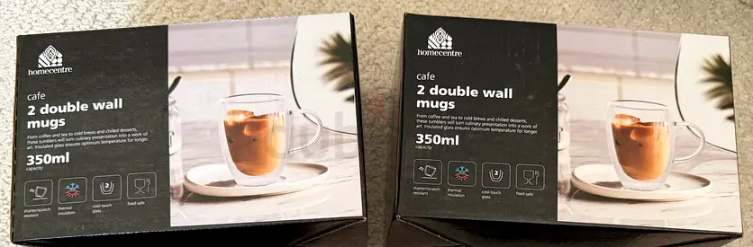 Home Centre 350ml double wall mugs x2