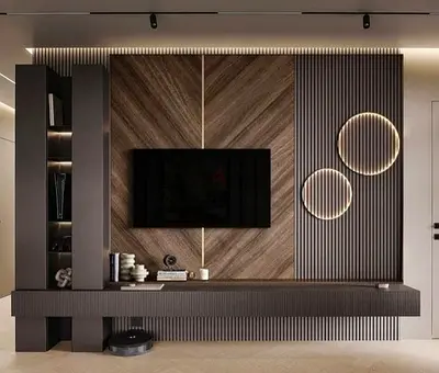 Modern Wooden Entertainment Center with Integrated Lighting