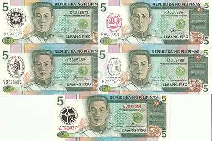 PHILIPPINES 5 PESOS COMMEMORATIVE BANKNOTE SET 1986-1991