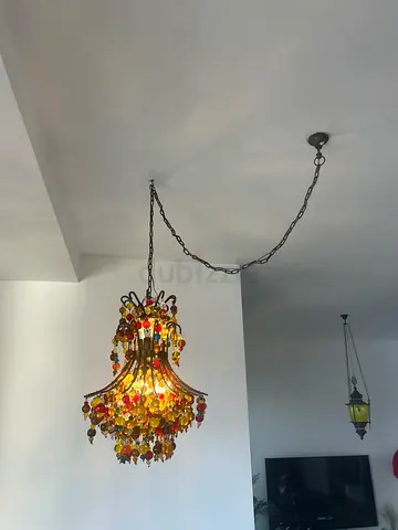 Colorful Handmade Glass Hanging Chandeliers - Decorative Ceiling Lights set of 3