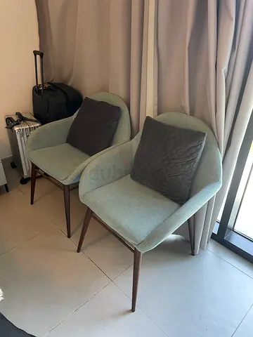 Set of 2 Modern Upholstered Dining/Accent Chairs - Light blue with Cushions