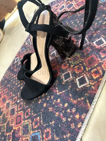 Aldo Black Heeled Sandals with Embroidered Detail