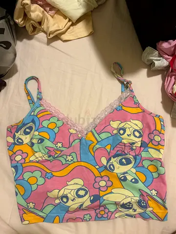 Cute colorful cartoon-print camisole top, size medium  (womens)