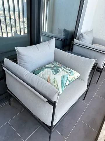 Pair of Light Grey Outdoor Lounge Chairs with Cushions