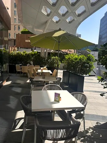 Outdoor Cafeteria Table and Chairs Set with Umbrella (Used) - Good Condition