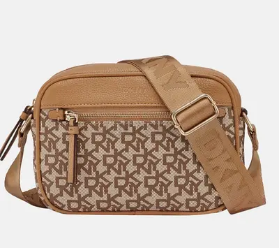 DKNY Beige Logo Crossbody Bag with Adjustable Strap
