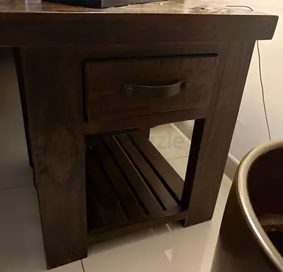 Solid Dark Wood Side Table with Drawer