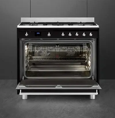 .Smeg Cooker SSA91MABL2, 90 cm, Cast Iron, Black, 5 Burners