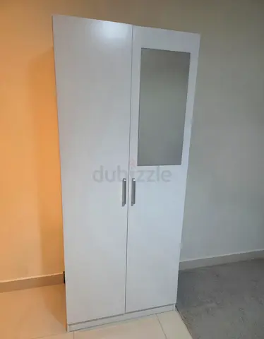 White 2-Door Wardrobe with Shelves and Hanging Rail